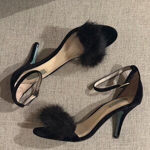 Betsey Johnson Black Heels with Fur Detail